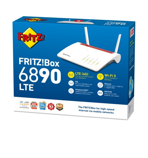 FRITZ!Box Box 6890 LTE routeur sans fil Gigabit Ethernet Bi-bande (2,4 GHz 5 GHz) 4G Rouge, Blanc