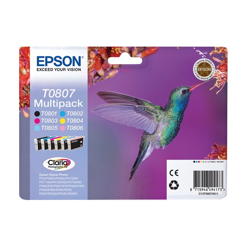 Epson Hummingbird Multipack 6 Farben T0807 Claria Photographic Ink