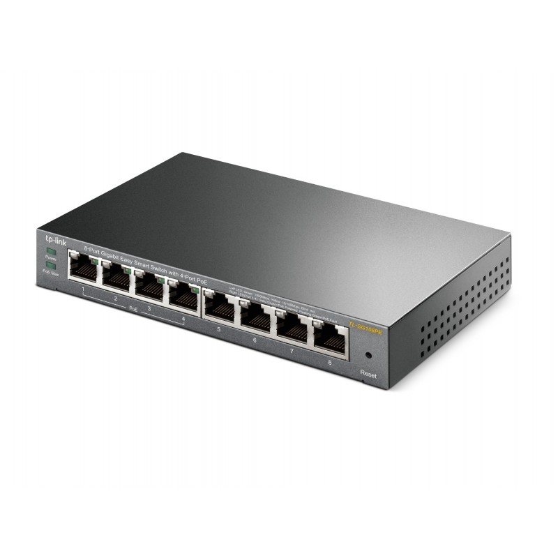 TP-Link TL-SG108PE Géré L2 Gigabit Ethernet (10 100 1000) Connexion Ethernet, supportant l'alimentation via ce port (PoE) Noir