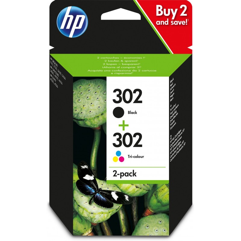 HP Pack de 2 cartouches d'encre noire 3 couleurs authentiques 302