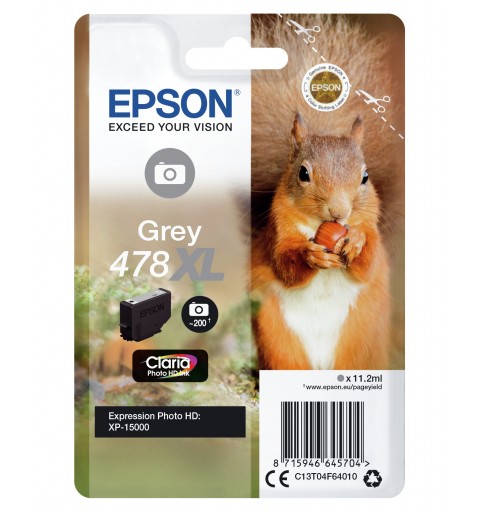 Epson Squirrel Singlepack Grey 478XL Claria Photo HD Ink