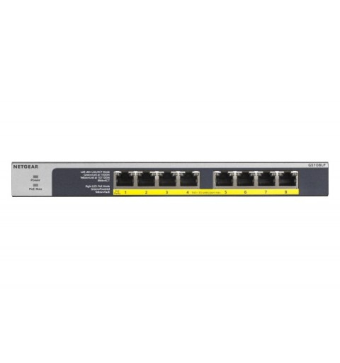 NETGEAR GS108LP Unmanaged Gigabit Ethernet (10 100 1000) Power over Ethernet (PoE) 1U Schwarz, Grau