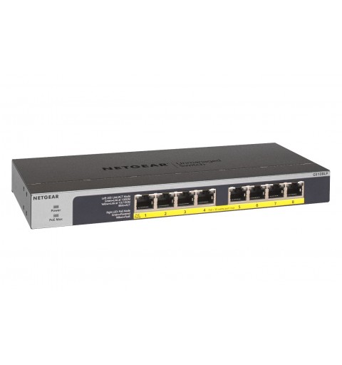 NETGEAR GS108LP Unmanaged Gigabit Ethernet (10 100 1000) Power over Ethernet (PoE) 1U Black, Grey