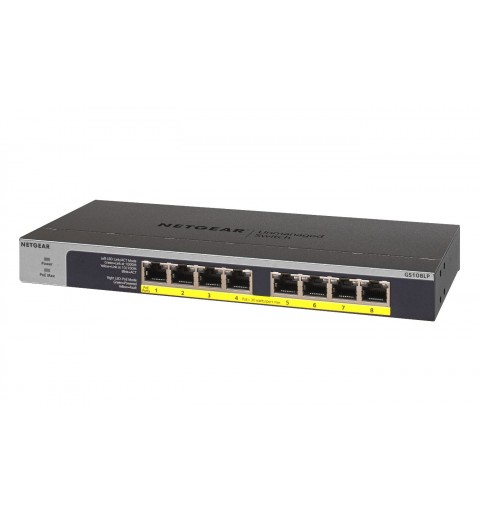 NETGEAR GS108LP No administrado Gigabit Ethernet (10 100 1000) Energía sobre Ethernet (PoE) 1U Negro, Gris