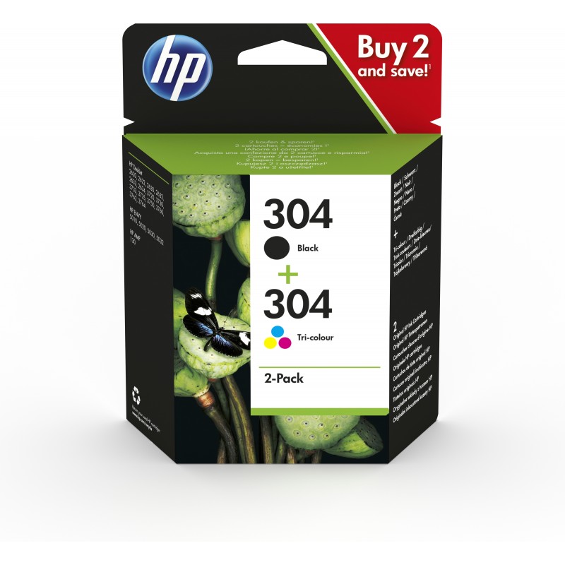 HP Paquete de 2 cartuchos de tinta Original 304 negro tricolor