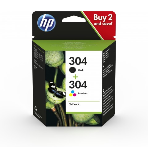 HP Pack de 2 cartouches authentiques d'encre noire trois couleurs 304