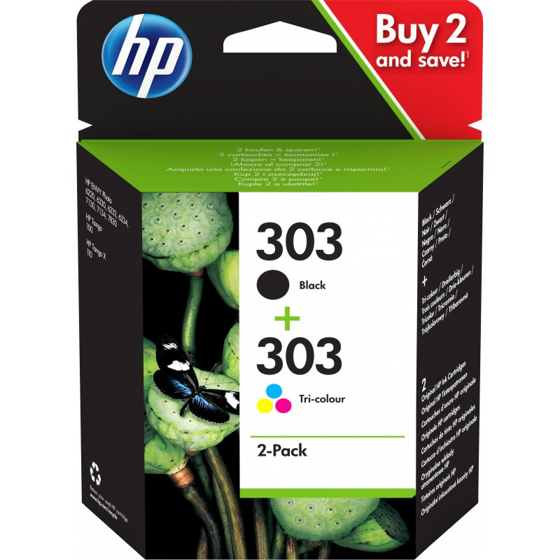 HP Pack de 2 cartouches authentiques d'encre noire trois couleurs 303