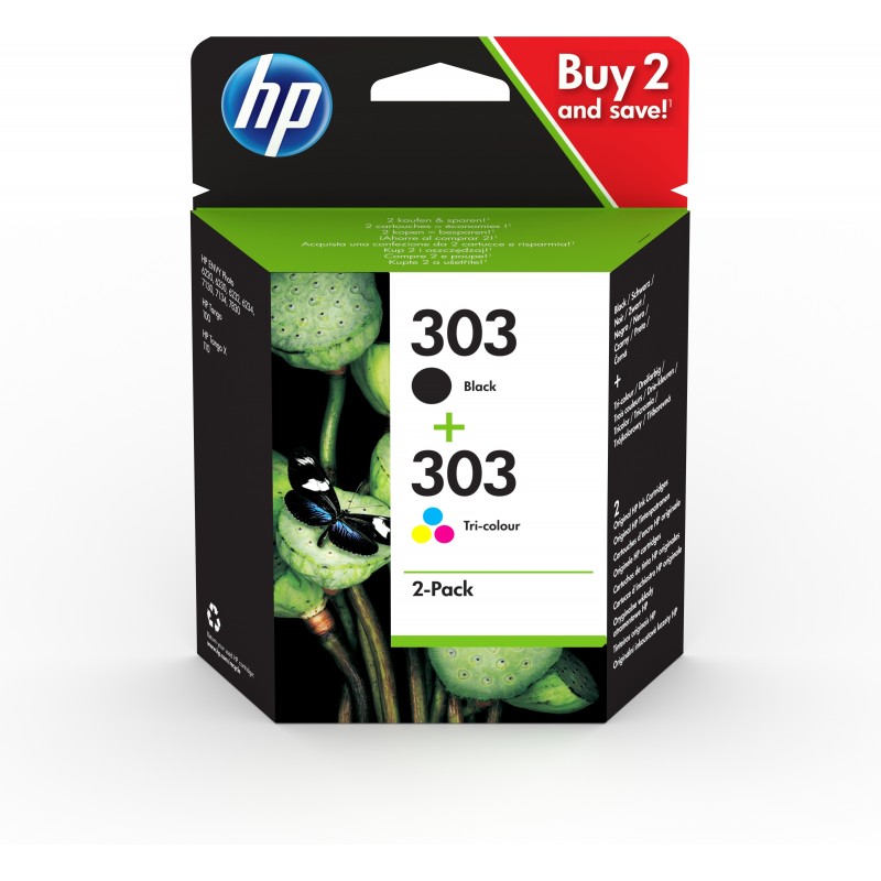 HP 303 2-pack Black Tri-color Original Ink Cartridges