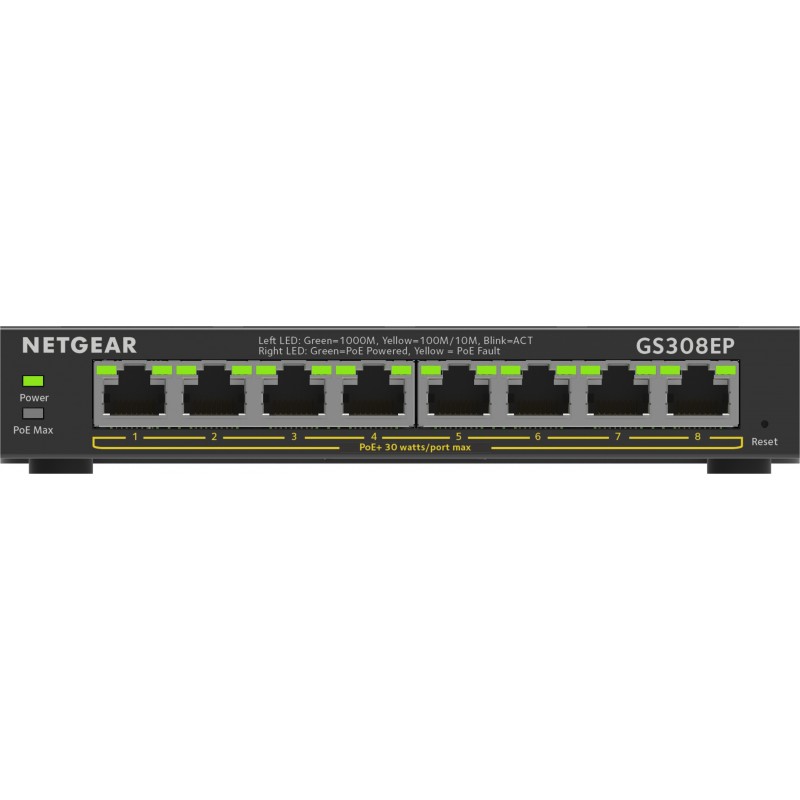 NETGEAR 8-Port Gigabit Ethernet PoE+ Plus Switch (GS308EP) Managed L2 L3 Gigabit Ethernet (10 100 1000) Power over Ethernet