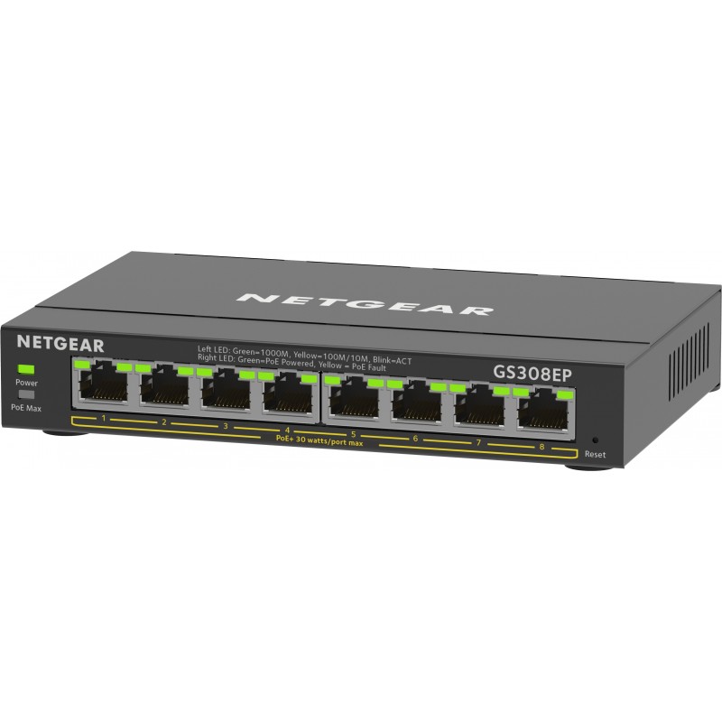 NETGEAR 8-Port Gigabit Ethernet PoE+ Plus Switch (GS308EP) Gestionado L2 L3 Gigabit Ethernet (10 100 1000) Energía sobre