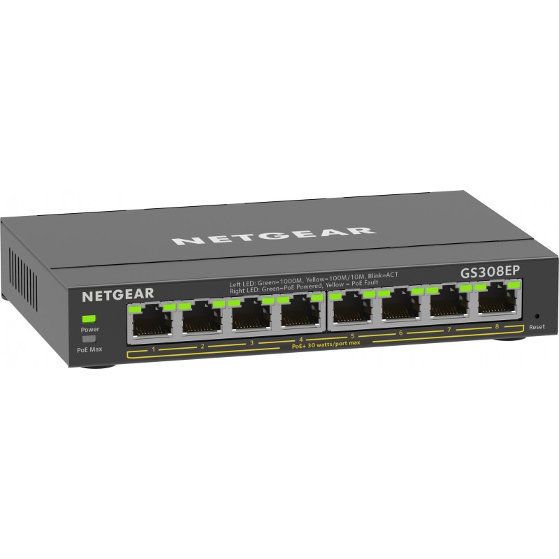 NETGEAR 8-Port Gigabit Ethernet PoE+ Plus Switch (GS308EP) Gestionado L2 L3 Gigabit Ethernet (10 100 1000) Energía sobre