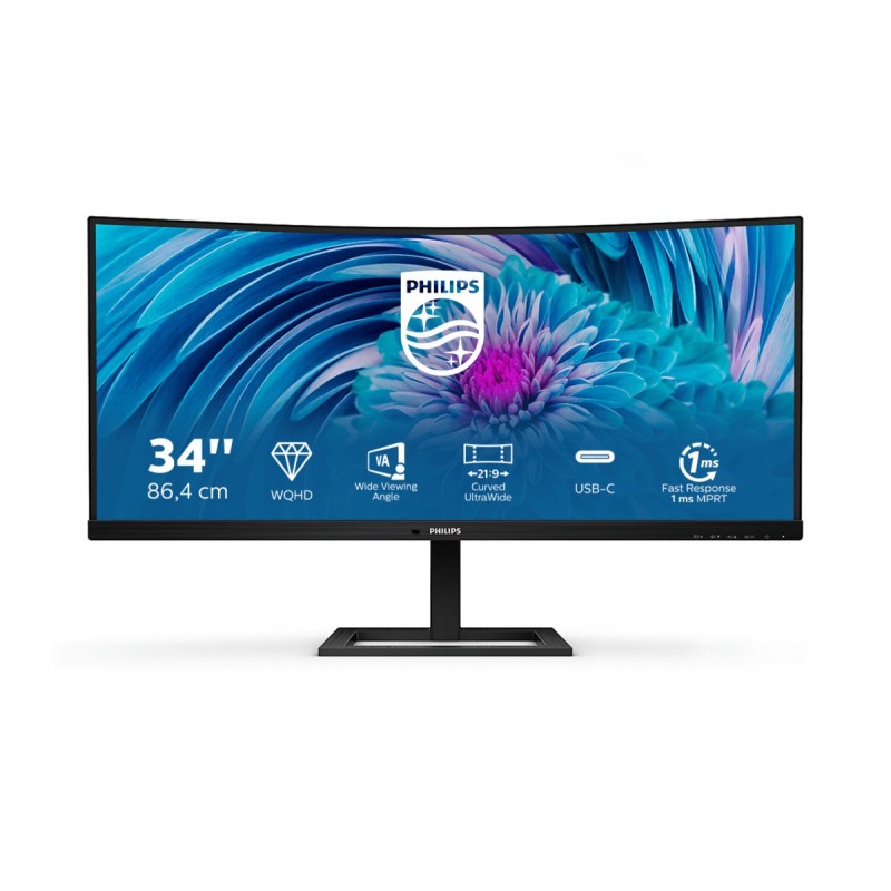 Philips E Line 346E2CUAE 00 computer monitor 86.4 cm (34") 3440 x 1440 pixels Wide Quad HD+ LCD Black