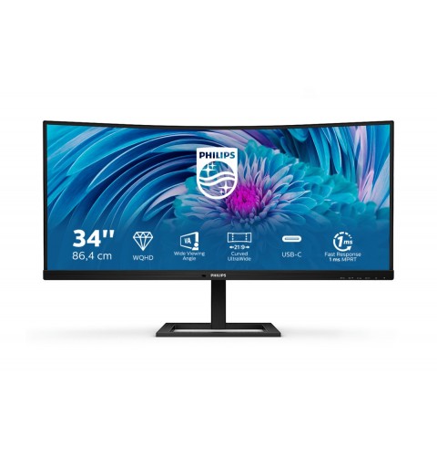 Philips E Line 346E2CUAE 00 computer monitor 86.4 cm (34") 3440 x 1440 pixels Wide Quad HD+ LCD Black