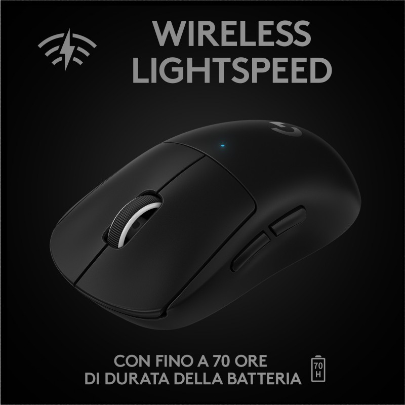 Logitech G PRO X SUPERLIGHT Mouse Gaming Wireless, Leggero 63 g, Sensore HERO 25K, 25.600 DPI, 5 Tasti Programmabili, Lunga