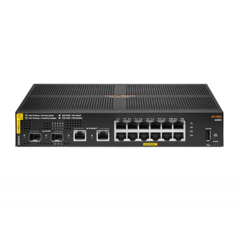 Aruba 6000 12G Class4 PoE 2G 2SFP 139W Gestionado L3 Gigabit Ethernet (10 100 1000) Energía sobre Ethernet (PoE) 1U