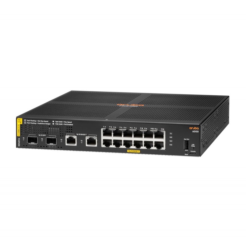 Aruba 6000 12G Class4 PoE 2G 2SFP 139W Géré L3 Gigabit Ethernet (10 100 1000) Connexion Ethernet, supportant l'alimentation via