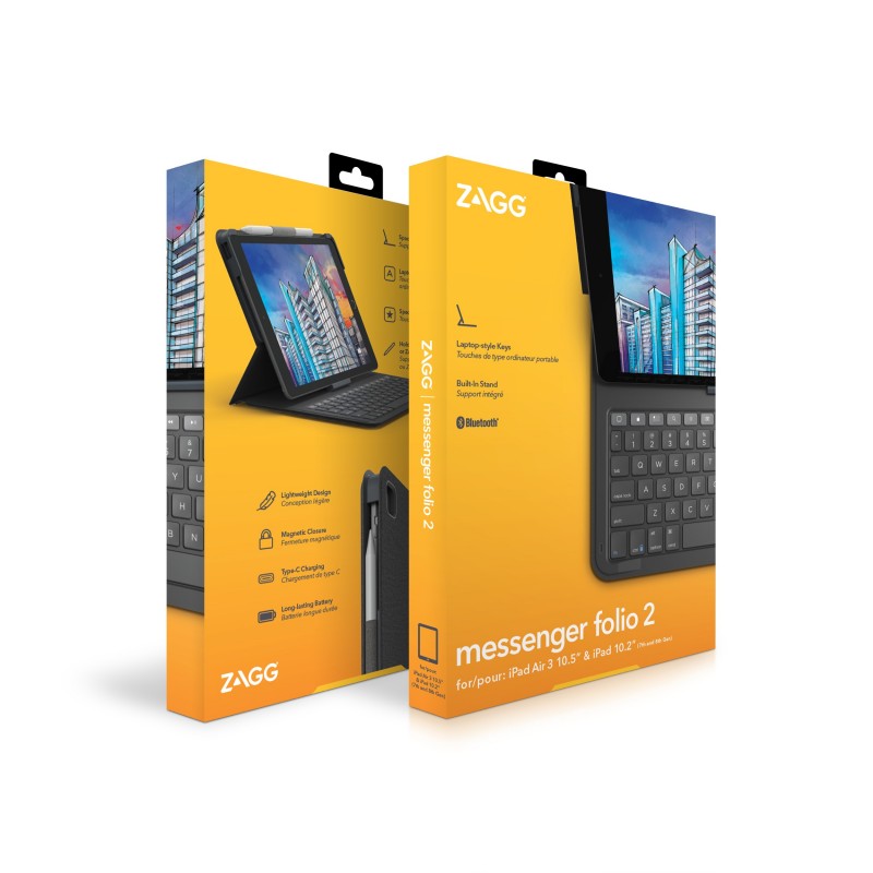 ZAGG Keyboard Messenger Folio 2-Apple-iPad 10.2 10.5-Charcoal-Italian