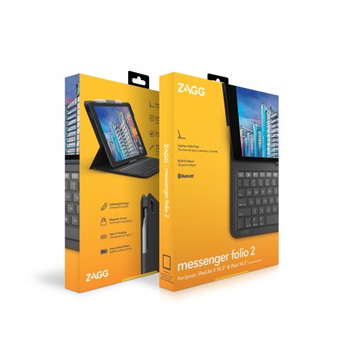 ZAGG Keyboard Messenger Folio 2-Apple-iPad 10.2 10.5-Charcoal-Italian