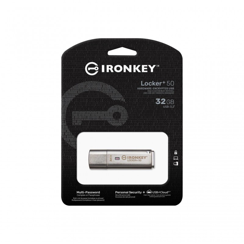 Kingston Technology IronKey Locker+ 50 lecteur USB flash 32 Go USB Type-A 3.2 Gen 1 (3.1 Gen 1) Argent