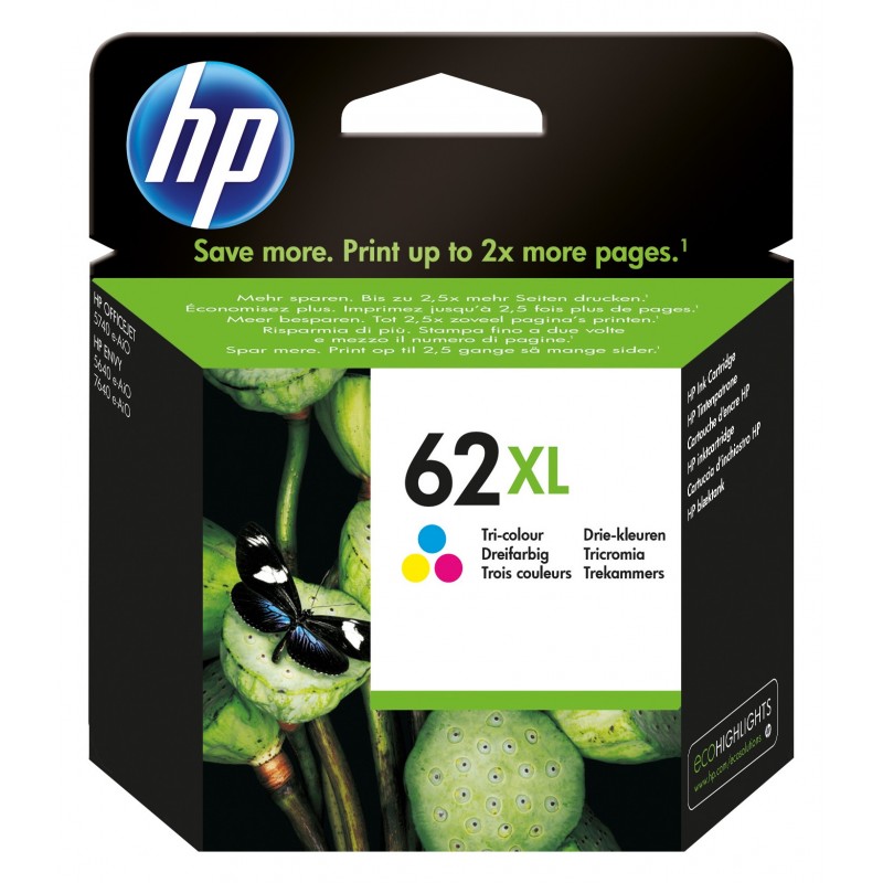 HP Cartucho de tinta original 62XL de alta capacidad tricolor