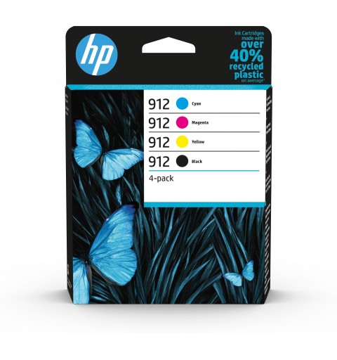 HP 912 Pack de 4 cartouches d'encre Noir Cyan Magenta Jaune authentiques