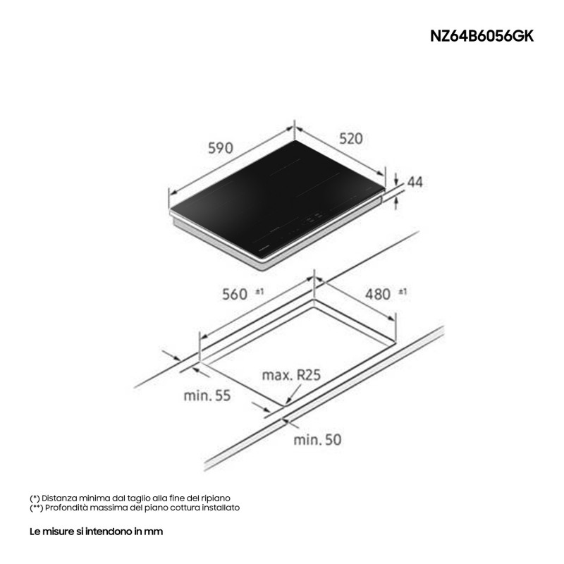Samsung NZ64B6056GK Schwarz Integriert 60 cm Zonen-Induktionskochfeld 4 Zone(n)