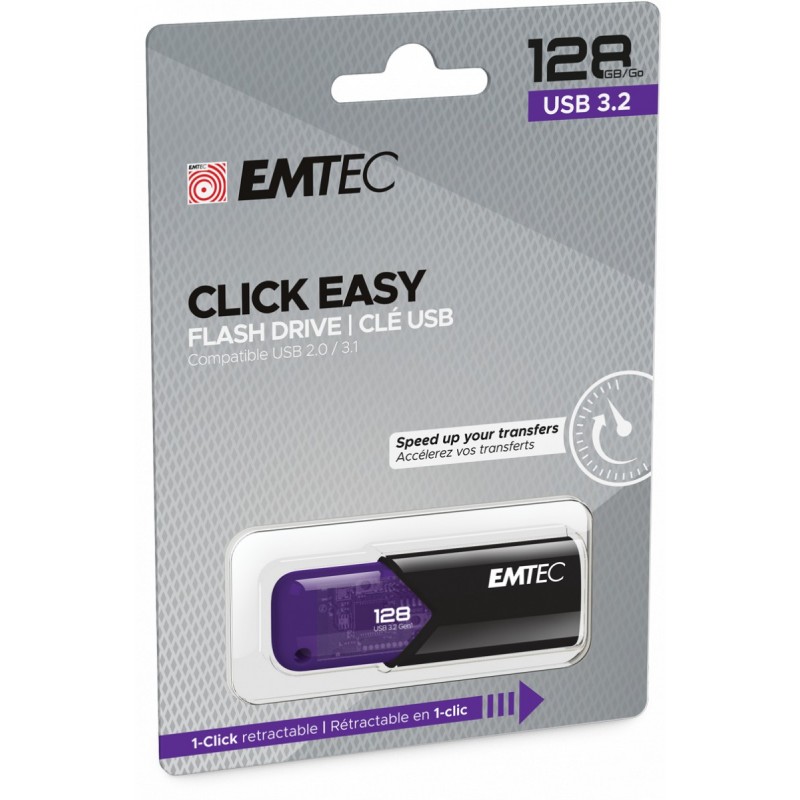 Emtec Click Easy lecteur USB flash 128 Go USB Type-A 3.2 Gen 1 (3.1 Gen 1) Noir, Violet