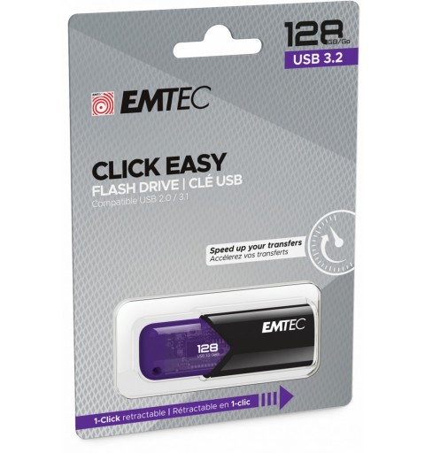 Emtec Click Easy lecteur USB flash 128 Go USB Type-A 3.2 Gen 1 (3.1 Gen 1) Noir, Violet