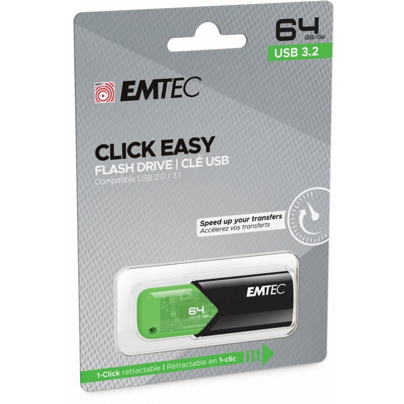 Emtec Click Easy unidad flash USB 64 GB USB tipo A 3.2 Gen 1 (3.1 Gen 1) Negro, Verde