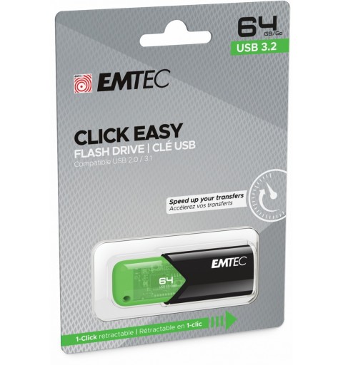 Emtec Click Easy lecteur USB flash 64 Go USB Type-A 3.2 Gen 1 (3.1 Gen 1) Noir, Vert