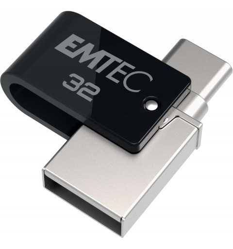 Emtec T260C lecteur USB flash 32 Go USB Type-A USB Type-C 3.2 Gen 1 (3.1 Gen 1) Noir, Acier inoxydable