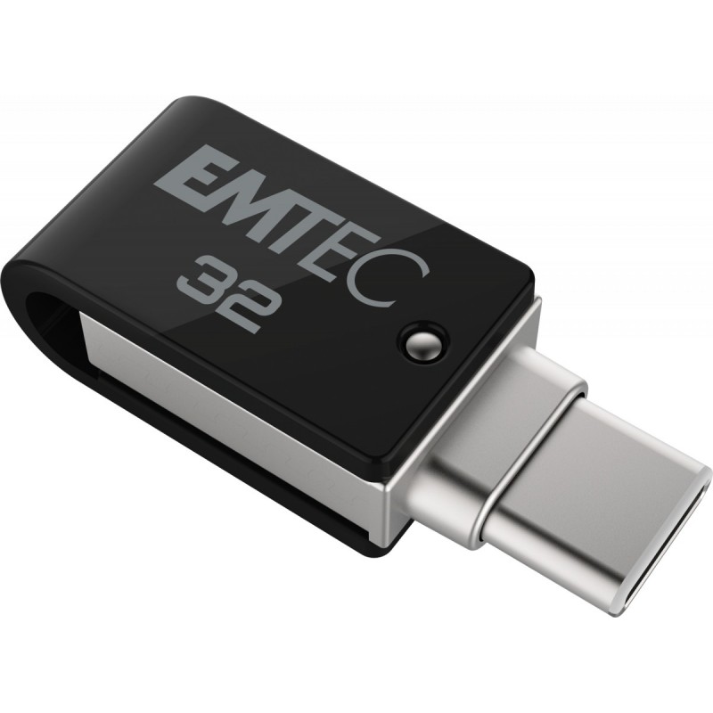 Emtec T260C lecteur USB flash 32 Go USB Type-A USB Type-C 3.2 Gen 1 (3.1 Gen 1) Noir, Acier inoxydable