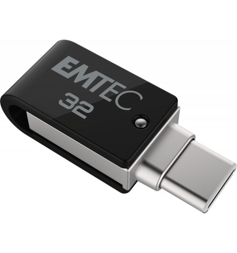 Emtec T260C lecteur USB flash 32 Go USB Type-A USB Type-C 3.2 Gen 1 (3.1 Gen 1) Noir, Acier inoxydable