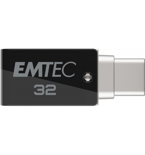 Emtec T260C lecteur USB flash 32 Go USB Type-A USB Type-C 3.2 Gen 1 (3.1 Gen 1) Noir, Acier inoxydable