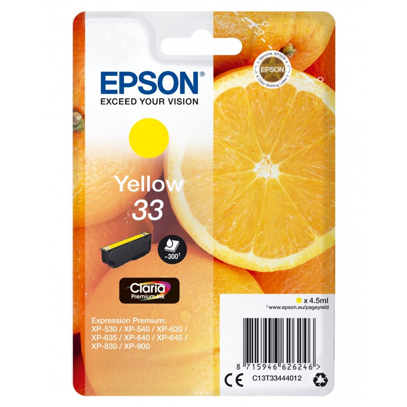 Epson Oranges Singlepack Yellow 33 Claria Premium Ink