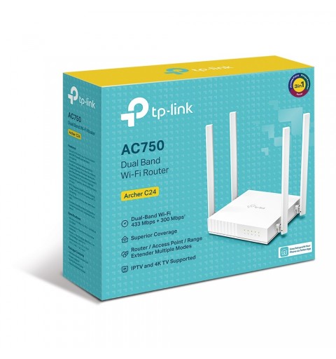 TP-Link ARCHER C24 router inalámbrico Ethernet rápido Doble banda (2,4 GHz 5 GHz) Blanco