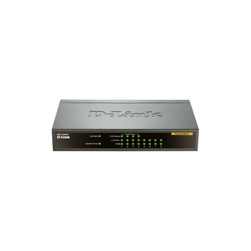 D-Link DES-1008PA network switch Unmanaged Fast Ethernet (10 100) Power over Ethernet (PoE) Black