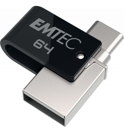 Emtec T260C unidad flash USB 64 GB USB Type-A USB Type-C 3.2 Gen 1 (3.1 Gen 1) Negro, Acero inoxidable