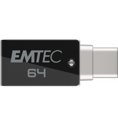 Emtec T260C unidad flash USB 64 GB USB Type-A USB Type-C 3.2 Gen 1 (3.1 Gen 1) Negro, Acero inoxidable