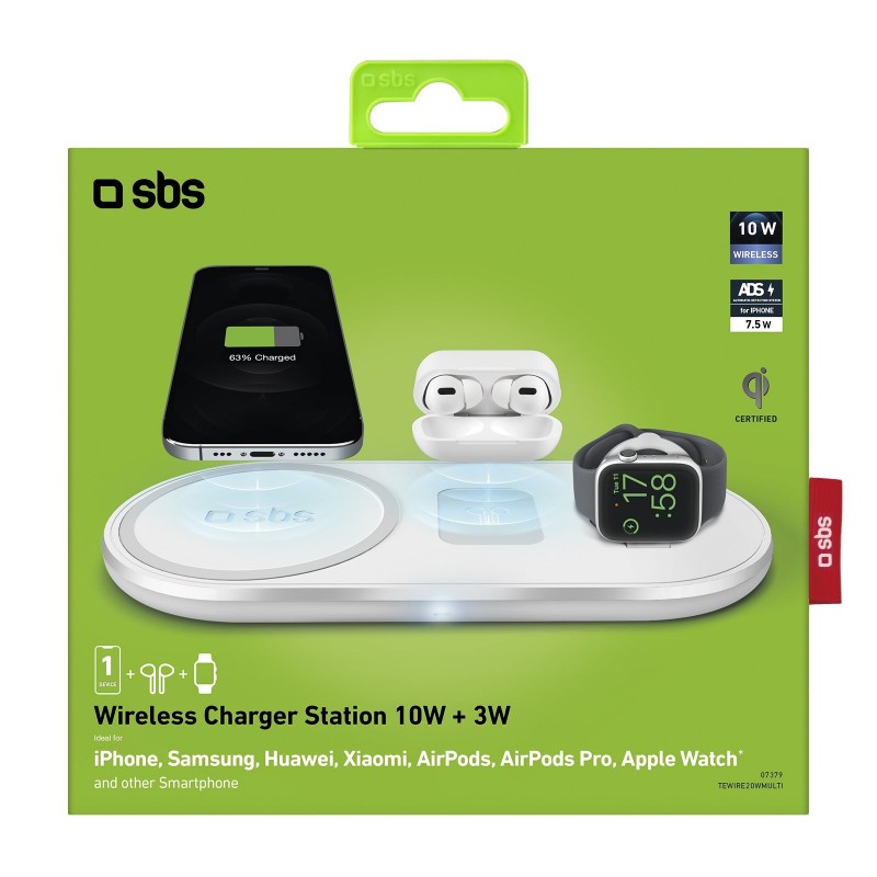 SBS TEWIRE20WMULTI cargador de dispositivo móvil Auriculares, Smartphone, Reloj inteligente Blanco USB Cargador inalámbrico