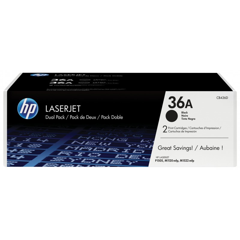 HP Pack de ahorro de 2 cartuchos de tóner original LaserJet 36A negro