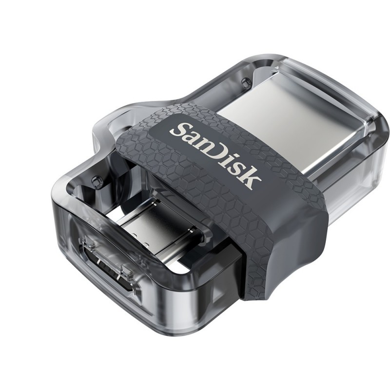 SanDisk Ultra Dual m3.0 lecteur USB flash 64 Go USB Type-A Micro-USB 3.2 Gen 1 (3.1 Gen 1) Noir, Argent, Transparent