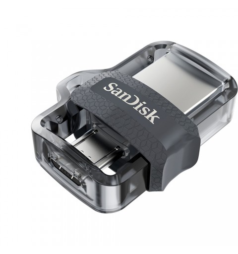 SanDisk Ultra Dual m3.0 lecteur USB flash 64 Go USB Type-A Micro-USB 3.2 Gen 1 (3.1 Gen 1) Noir, Argent, Transparent