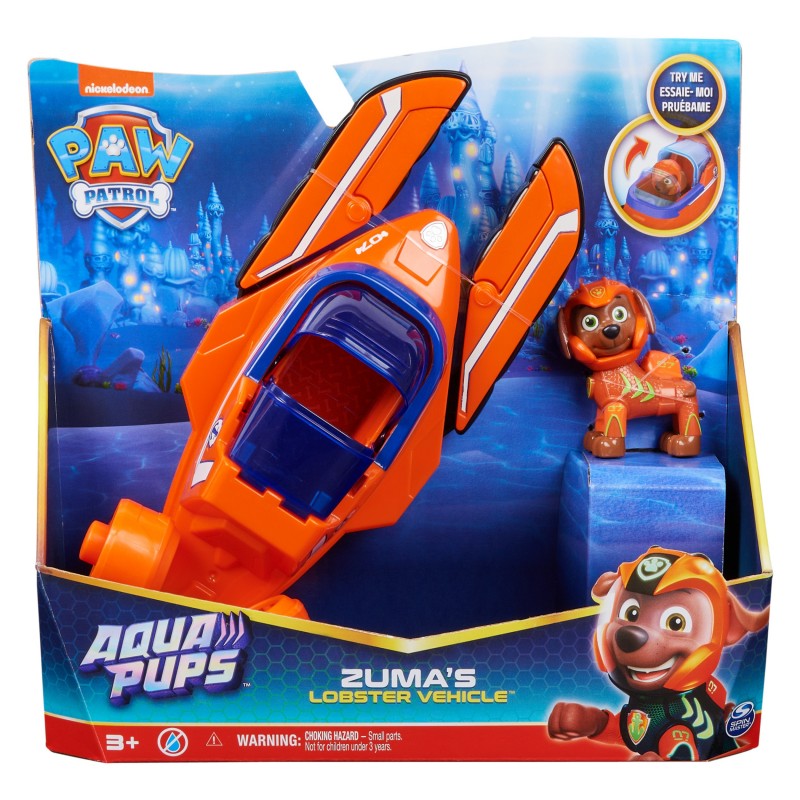 PAW Patrol PAT' PATROUILLE AQUA PUPS - Voiture + Figurine Zuma - Voiture Pat Patrouille Zuma - Figurine à Collectionner - Thème