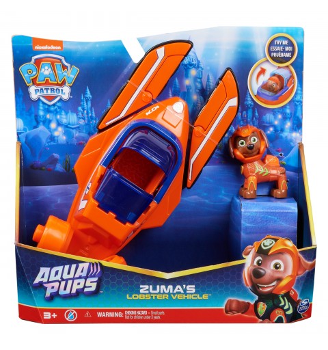 PAW Patrol , Aqua Pups - Basis Fahrzeug Spielzeugauto im Hummer-Design mit Zuma Welpenfigur