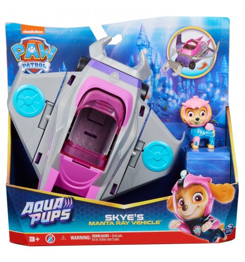 PAW Patrol , Aqua Pups - Basis Fahrzeug Spielzeugauto im Rochen-Design mit Skye Welpenfigur