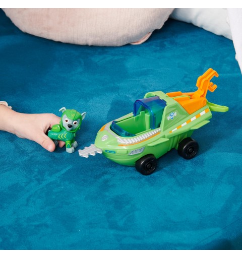 PAW Patrol , Aqua Pups - Basis Fahrzeug Spielzeugauto im Sägefisch-Design mit Rocky Welpenfigur