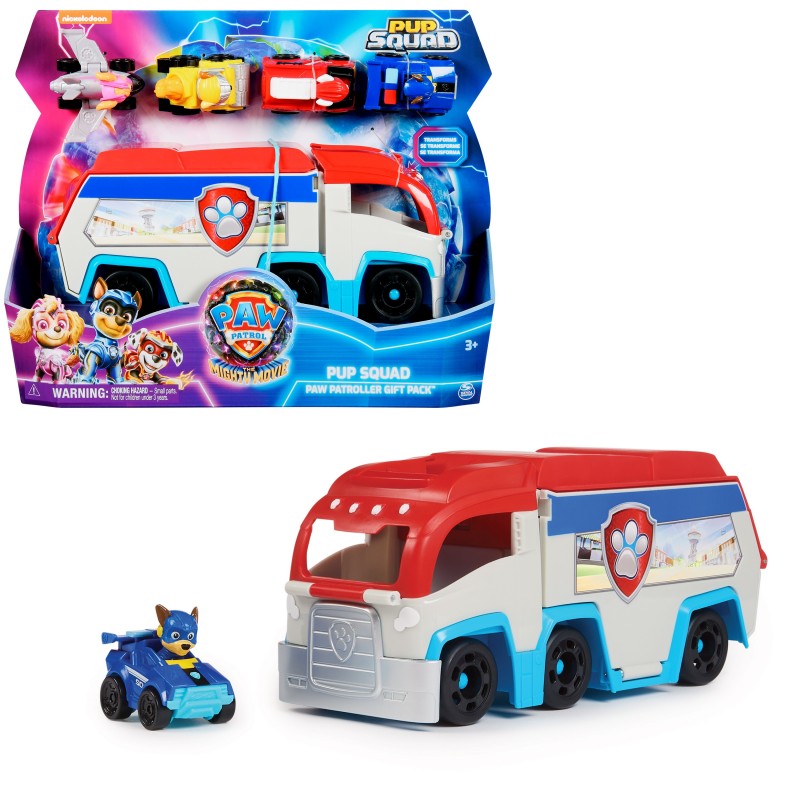 PAW Patrol PATRULLA CANINA - LA SUPERPELÍCULA - Camión de Juguete Pup Squad Patroller - con Coche de Juguete de Chase Patrulla