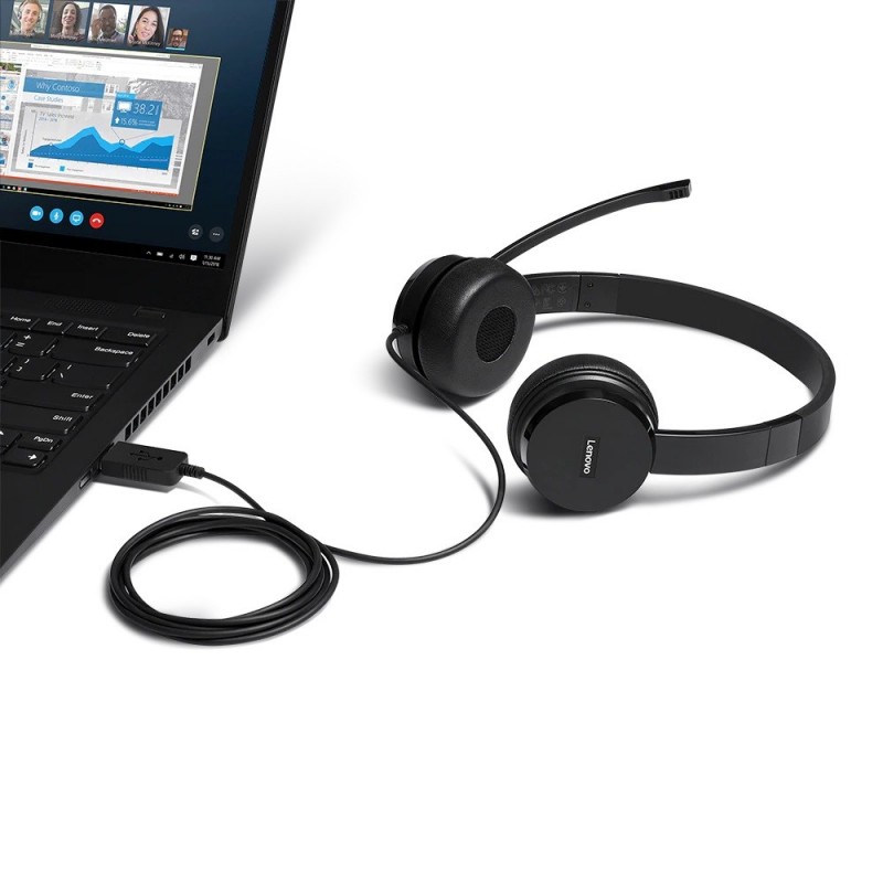 Lenovo 4XD0X88524 écouteur casque Avec fil Arceau Bureau Centre d'appels Noir