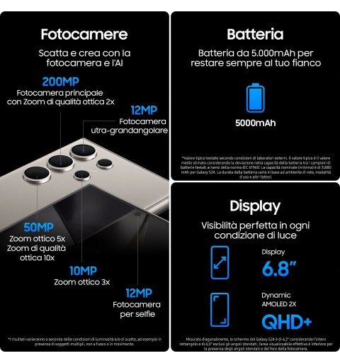 Samsung Galaxy S24 Ultra Smartphone AI, Display 6.8'' QHD+ Dynamic AMOLED 2X, Fotocamera 200MP, RAM 12GB, 256GB, 5.000 mAh,